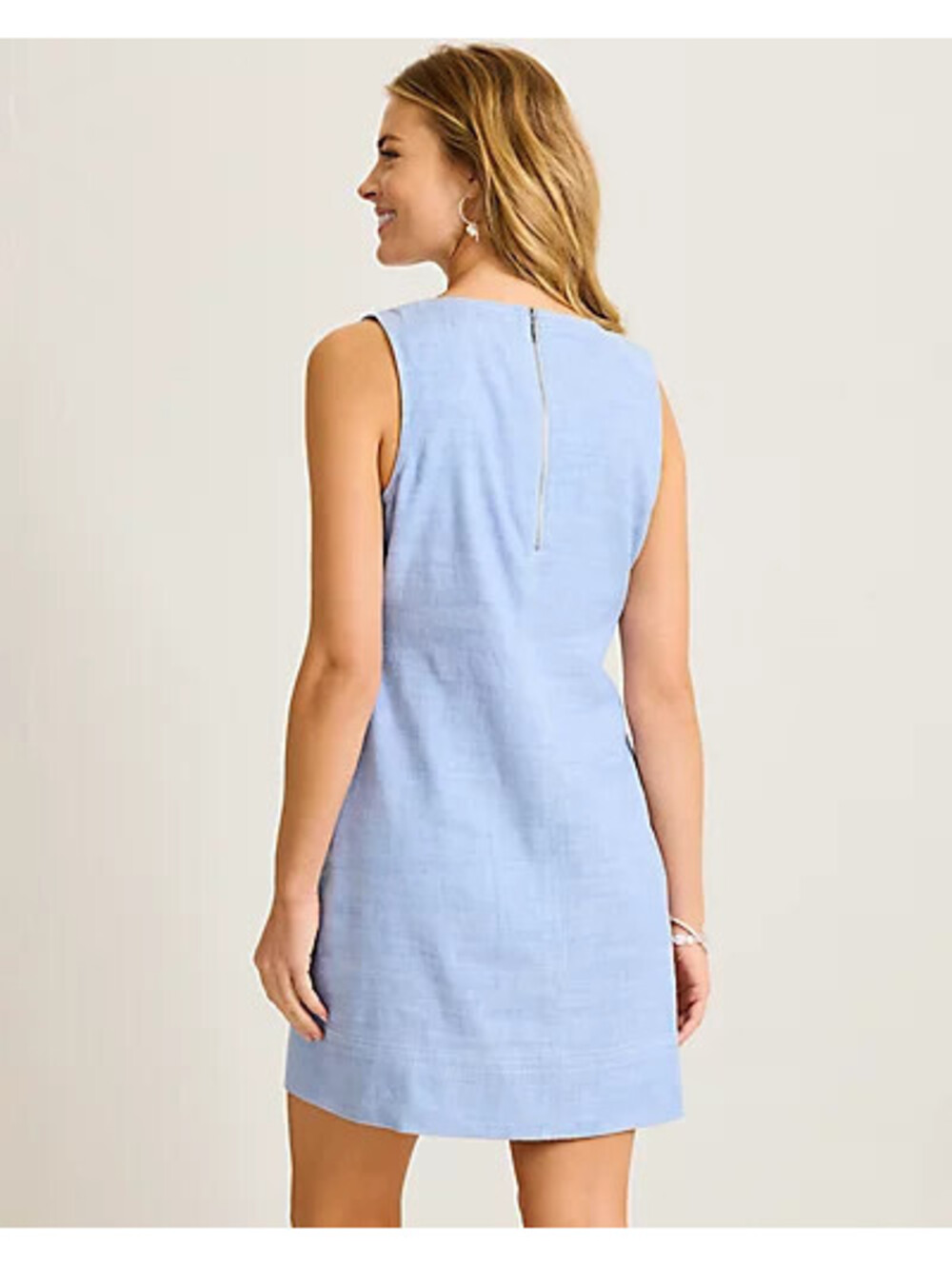 Tommy Bahama Palm A Dora Dress Women L Linen Split Neck Coastal Resort Blue